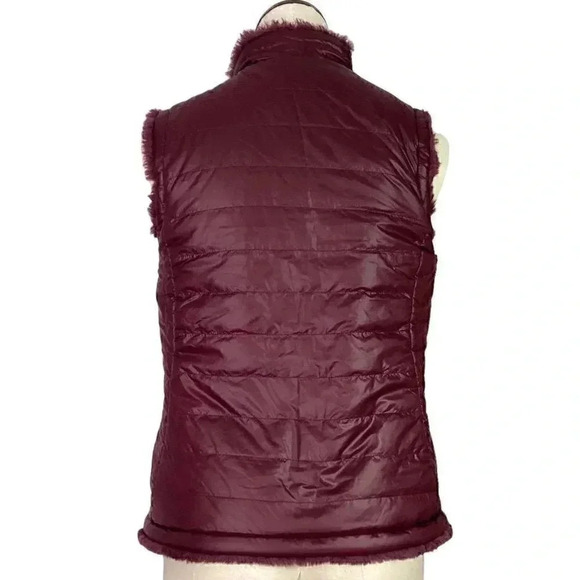 Nicole Miller Original Women S Fuax Fur Lined Reversible Quiled Zip Up Vest Wine - Picture 6 of 13